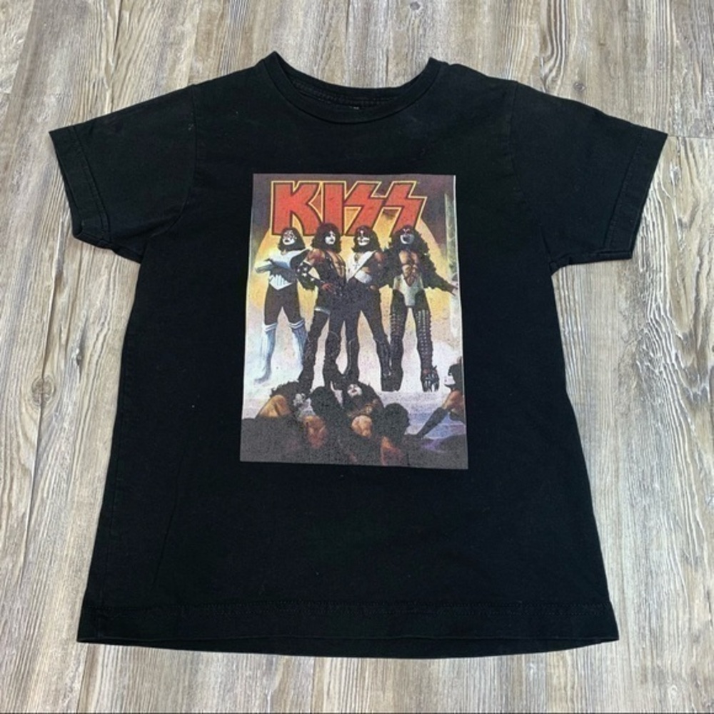 KISS Graphic Screen Print Sleeve Band Tee Size Small Black